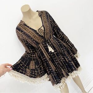 Bohemian Black and Tan Dress with Tassels